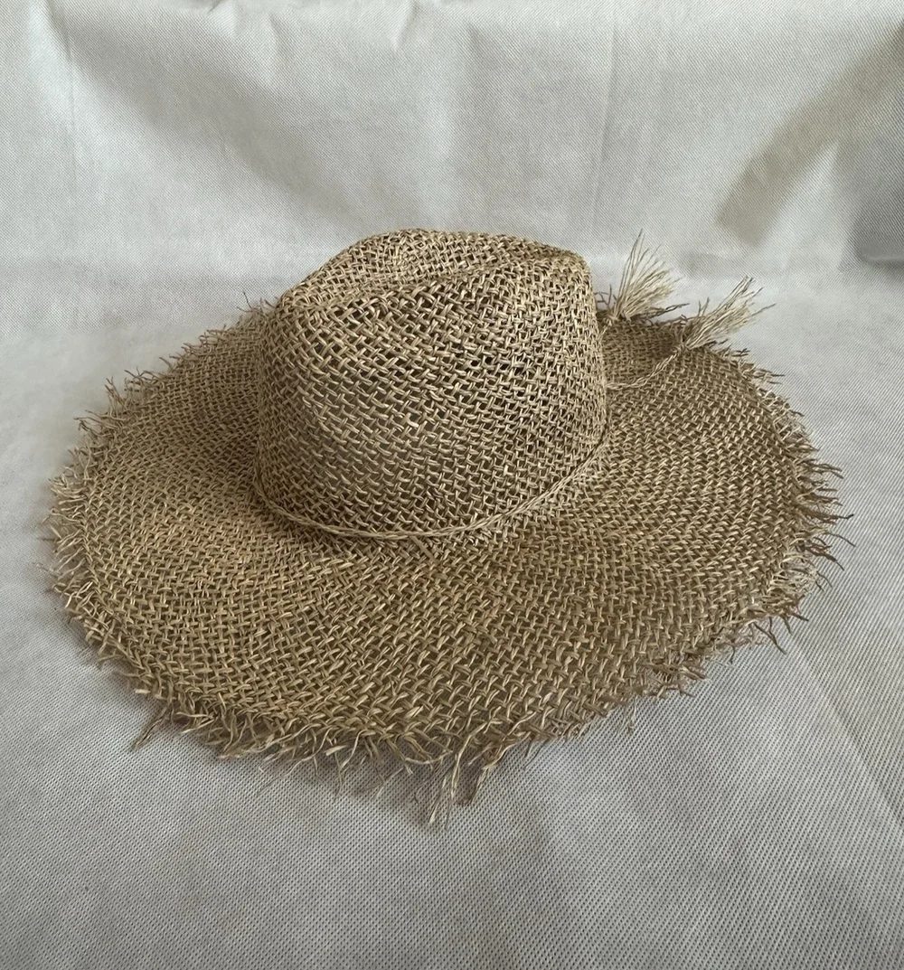 Olive & Pique Luella Sun Hat Women’s Beige Straw Wide Brim Fedora OS